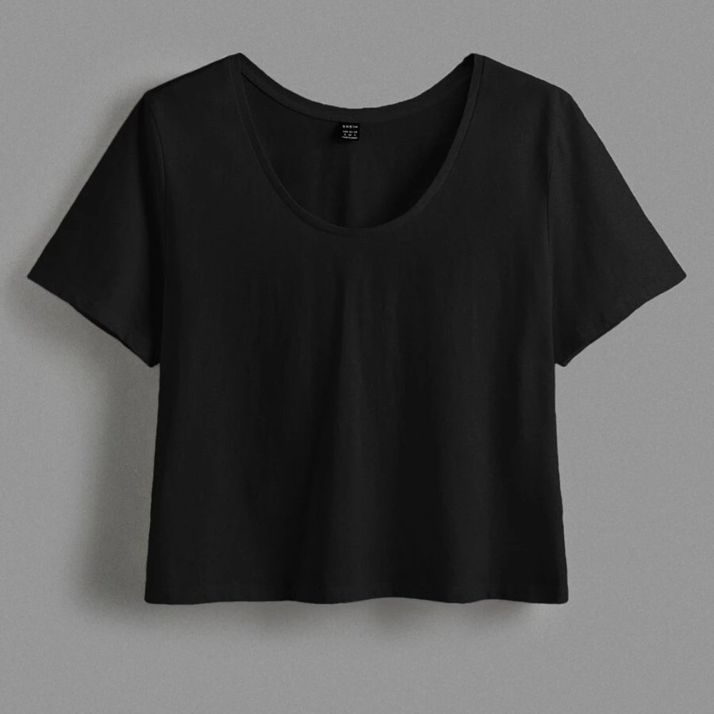BASICS Plus Cotton Solid Scoop Neck Tee Black 18 - image 1